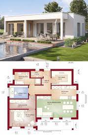 bungalow haus design mit flachdach architektur 3 zimmer grundriss 90 qm klein hausbaudirekt small bungalow modern house floor plans flat roof house