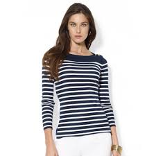 Lauren By Ralph Lauren Longsleeve Striped Boatneck Top In Blue Lyst