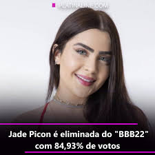 Jade Picon é eliminada do "BBB22" com 84,93% de votos A influenciadora  digital, Jade Picon é a sétima eliminada do Big Brother Brasil 22. A  participante do camarote recebeu 84,93% de votos,