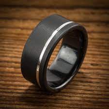 Alliance Confort Des Hommes Optimal Interieur Zirconium Noir Rayure En Argent Anneau Wedding Men Wedding Rings Wedding Bands