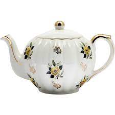 English Teapot With Yellow Flowers And Gold Accents Vintage British Pottery 1940s Kopjes Theepot