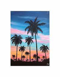 Palm Trees Sunset Acrylic On Canvas 35x24cm Tree Painting Canvas Diy Canvas Art Painting Palm Trees Painting