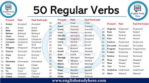 50 Regular Verbs English Study Here In 2020 Regular Verbs Regular And Irregular Verbs English Verbs