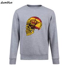 Us 16 72 30 Off Fashion Men Classic Spain Flag Skull Hoodie Footballer Team Fanbiker Sweatshirts Spring Autumn Fleece Pullover Hip Hop Coat In