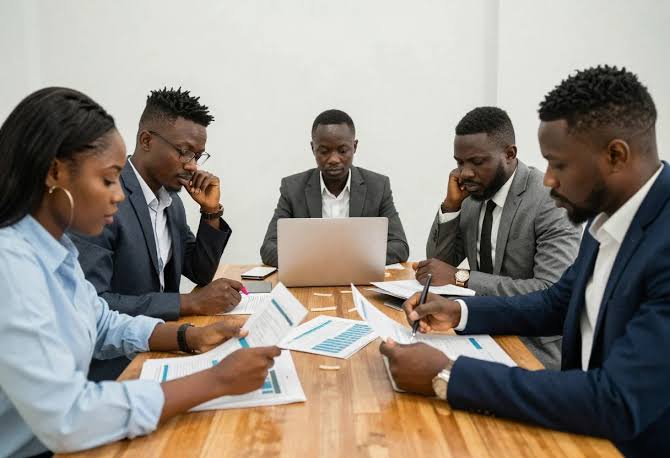 Business professionals in a strategic meeting