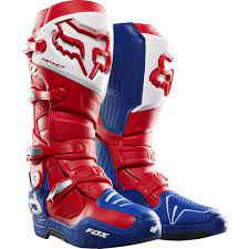 All New Fox Racing Limited Edition Instinct Boots Blue Red Wide Selection Of Fox Racing 2015 Racewear Available At Moto Dirt Bike Boots Bike Boots Racing Boots