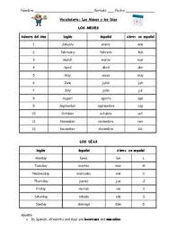Hola This Is A One Page Calendar Vocabulary Reference Sheet It Contains The Spanish Months And Days In Spanish And English With Span Vocabulary Day Spanish