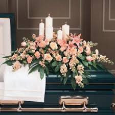 Peaceful Pink Casket Spray With Candles B3121 Flower Delivery Flower Shop Funeral Flower Arrangements Funeral Flowers Casket Sprays