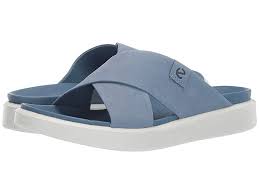 ecco flowt lvx slide womens sandals retro blue calf nubuck