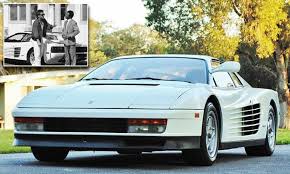 A phil collins song, 'in the air tonight', was by default there is no ferrari in the game.the only way is to install a ferrari car to the game and drive it around. Miami Vice 1986 Ferrari Up For Auction Could Sell For 800 000 Daily Mail Online