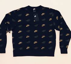 Black And Gold Nike Clothes New With Tagsthe Nike Sportswear Logo Crew Size Large Color Black Gold Brushed Back Fleece Is Soft And Comfortabl Nike Sportswear Sportswear Crew Sweatshirts