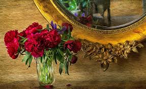 Thomas kinkade is well known for his detailed studio works, but most of these works start out as a painted color sketch or water color. Artistic Painting Flower Mirror Red Flower Vase Hd Wallpaper Wallpaperbetter