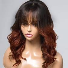 Amazon.com : KHY.JNM 1b30 Ombre Brown Layered Cut Wavy Human Hair Wig With  Bangs 13X6 HD Invisible Lace Front Wig Pre Plucked For Women Glueless Wig  Brazilian Remy Hair With Baby Hair