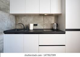Check spelling or type a new query. White Minimalist Kitchen Black Countertop Sink Stock Photo Edit Now 1477817399