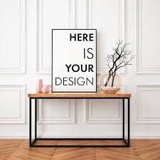 Download Poster On The Console Table In Indoor Advertising Mockups On Yellow Images Creative Store PSD Mockup Templates