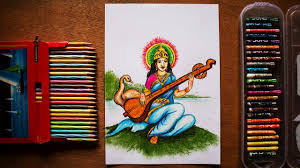 Goddess saraswati is usually depicted as a beautiful woman with yellow skin dressed in a pure white saree. How To Draw Saraswati Mata Step By Step Saraswati Devi Drawing Easy God Saraswati Draw Easy Visual Art