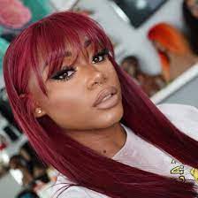 Thriving Hair Virgin Hair Burgundy Red Pre Plucked Lace Front Wigs Curly Bob V101 Front46 Burgundy Hair Red Hair With Bangs Human Hair Wigs