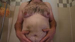 Close up of Obese Hairy Man Torso while Standing Naked in Bathtub Rubbing  or Massaging his Belly - Pornhub.com
