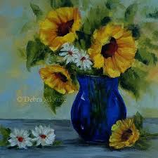 Sunflower Daisies Bouquet Daisy Blue Glass Vase Original Oil Painting Flowers Sunflower Painting Flower Painting Oil Painting Flowers