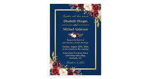 Rustic Burgundy Floral Gold Navy Blue Wedding Invitation Zazzle Com Navy Blue Wedding Invitations Navy Blue Wedding Burgundy Floral