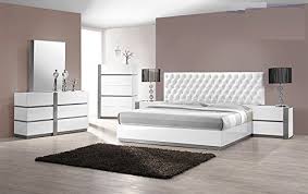 Nightstands & bed tables on monthly payments. Modern Seville 4 Piece Bedroom Set Queen Size Bed Mirror Dresser Nightstand White Lacquer Headboard With Leather Like Like Crystals Exterior Bedroom Furniture Buy Online In China At China Desertcart Com Productid