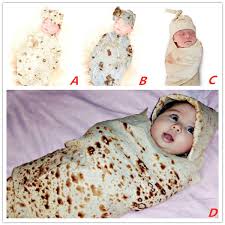 A swaddled baby looks like a neatly wrapped burrito; Burrito Blanket Baby Flour Tortilla Swaddle Blanket Sleeping Swaddle Wrap Sets Wish