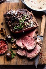 Roasted Beef Tenderloin With Mushrooms And White Wine Cream Sauce Half Baked Harvest Recipe Christmas Food Dinner Beef Tenderloin White Wine Cream Sauce