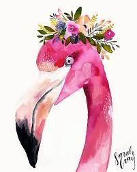 Flamingo With Floral Crown Print Crown Flamingo Floral Print Flamingo Art Watercolor Art Watercolor Paintings