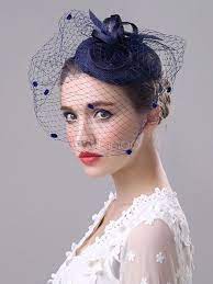 Vintage Wedding Fascinator Royal Birdcage Veil Ink Blue Bridal Headpieces Blue Bridal Headpiece Blue Fascinator Wedding Hats