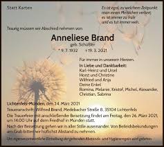 Traueranzeigen von Anneliese Brand