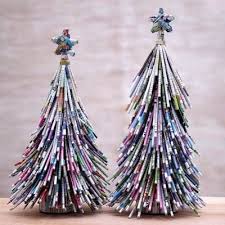 Recycled Paper Figurines News Tree Pair Christmas Paper Crafts Paper Christmas Tree Recycled Paper Crafts