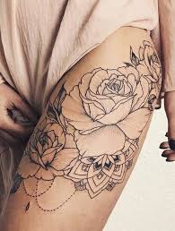 Color realistic pink tattoo drawing with a clock and a pendant. 1001 Ideas For Thigh Tattoos For Women Who Are The Ultimate It Girl