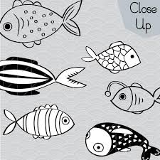Black And White Saltwater Fish Clipart 44 Hand Drawn Fish Clip Art Tropical Fish Outline Etsy Drawn Fish Fish Drawings Fish Outline