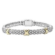 Great For Layering Caviar Beading With Three Accenting 18k Gold X Stations On This Detailed Lagos Bracelet Lagos Jewelry Fine Jewelry Designers Rope Bracelet
