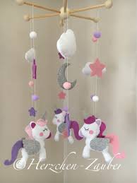 Mobile Einhorn Amp Mond Mobile Baby Deko Ein Designerstuck Von Herzchen Zauber Bei Dawanda Baby Mobile Baby Deko Baby