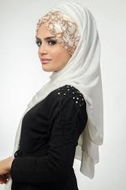 Aise Tesettur Kirik Beyaz Bakir Simli Sal 1 Foulard