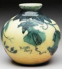 Andre Delatte 1887 1953 Vase De Forme Ronde A Petit Col En Verre Grave A L Acide A Decor Floral Bleu Sur Fond Art Deco Glass Art Nouveau Design Art Nouveau