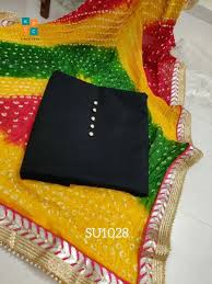 Dupattas or chunnis are an essential part of indian ethnic wear like salwar suits, lehengas etc. Plain Cotton Black Suit With Heavy Bandhani Gotapatti Dupatta