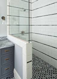 White And Gray Shower With Gray Hexgon Shower Floor Tiles Contemporary Showers Without Doors Shower Remodel Shower Floor Tile