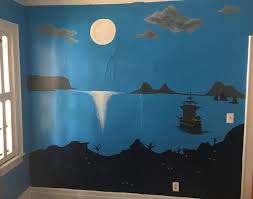 Just Finished This Mural In My Peter Pan Themed Nursery Captain Hook S Pirate Ship In The Moonlight Pirate Room Playroom Decor Mural