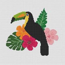 Bird Cross Stitch Pattern Book Cross Stitch Flower Pattern Modern Bird Floral Nature Hoop Art Embroidery Design Toucan Tropical Leaves Wall Art Decor Pdf Pattern Download Passaro De Ponto Cruz Ponto Cruz Bordado Ponto Cruz