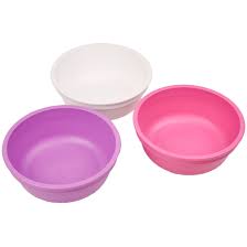 A tiny bright pink bowl with carved line details in the bottom. Re Play Made In The Usa 3pk Toddler Feeding Deep Bowls For Easy Baby Toddler And Child Meals White Purple Bright Pink Berry 5 Bowl Durable Dependable And Tough Toddler Bowls
