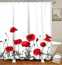 Amazon Com Livilan Vintage Red Poppy Floral Shower Curtain Set With 12 Hooks 70 8 X 70 8 Fabric Dec Poppy Shower Curtain Floral Shower Curtains Red Curtains