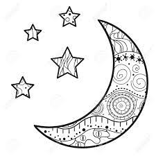 Coloring pages ~ moon and starsloring page pop art sun free. Crescent Moon And Stars With Abstract Patterns On Isolation Background Royalty Free Cliparts Vectors And Stock Illustration Image 127741190