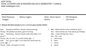 Check spelling or type a new query. Soal Uas B Inggris Smp Kelas 8 Semester 1 Ganjil Soalbagus Com