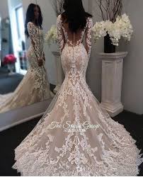 2019 New Illusion Long Sleeves Lace Mermaid Wedding Dresses Tulle Applique Court Princess Wedding Bridal Gowns With Buttons Style Wedding Dresses V Neck Mermaid Long Sleeve Wedding Dress Lace Mermaid Lace
