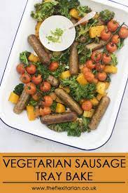 Vegetarian Sausage Tray Bake Https Theflexitarian Co Uk Recipe Vegetarian Sausages Autumn Recipes Vegetarian Recipes