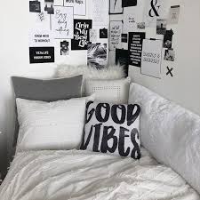 Black And White Dorm Room Decorating Ideas Kinda Like The Idea Of Doing All Black And White With Just The Purple Accent Pillow Dorm Room Styles White Dorm Room Purple Dorm Rooms