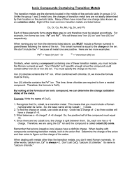 Some of the worksheets displayed are naming compounds work, nomenclature work 5 ionc worksheet will open in a new window. Ionic Compounds Containing Transition Metals Nomenclature Worksheet Printable Pdf Download