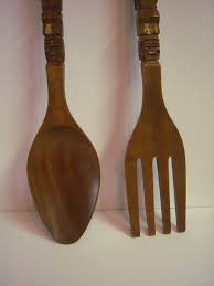 Big Wooden Fork And Spoon Monkey Pod Carved Wooden Spoon Etsy Wooden Fork Forks And Spoons Large Utensils